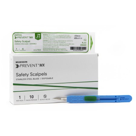 Picture of Safety Scalpel McKesson Prevent® MX No. 11 Stainless Steel / Plastic Sensory Grip Handle Sterile Disposable1644