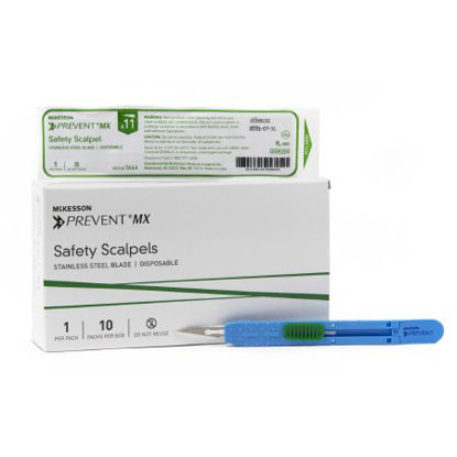 Picture of Safety Scalpel McKesson Prevent® MX No. 11 Stainless Steel / Plastic Sensory Grip Handle Sterile Disposable1644