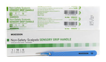 Picture of Scalpel McKesson No. 15 Stainless Steel / Plastic Sensory Grip Handle Sterile Disposable1628