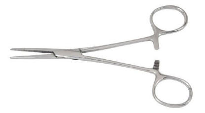 Picture of Hemostatic Forceps McKesson Kelly 5-1/2 Inch Length Office Grade Stainless Steel NonSterile Ratchet Lock Finger Ring Handle Straight43-2-436