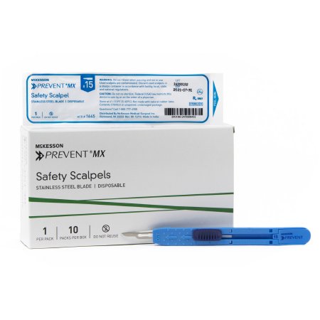 Picture of Safety Scalpel McKesson Prevent® MX No. 15 Stainless Steel / Plastic Sensory Grip Handle Sterile Disposable1645