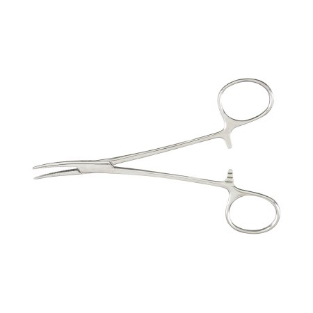 Picture of Hemostatic Forceps McKesson Kelly 5-1/2 Inch Length Office Grade Stainless Steel NonSterile Ratchet Lock Finger Ring Handle Curved43-2-442