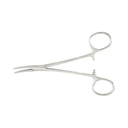Picture of Hemostatic Forceps McKesson Kelly 5-1/2 Inch Length Office Grade Stainless Steel NonSterile Ratchet Lock Finger Ring Handle Curved43-2-442