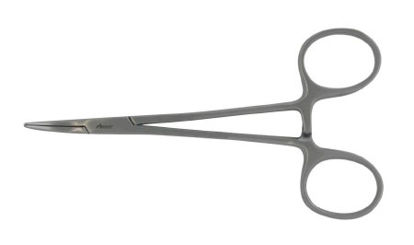 Picture of Hemostatic Forceps McKesson Argent™ Halsted-Mosquito 5 Inch Length Surgical Grade Stainless Steel NonSterile Ratchet Lock Finger Ring Handle Curved43-1-431