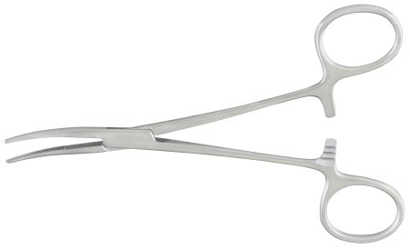 Picture of Hemostatic Forceps McKesson Argent™ Kelly 5-1/2 Inch Length Surgical Grade Stainless Steel NonSterile Ratchet Lock Finger Ring Handle Curved43-1-442