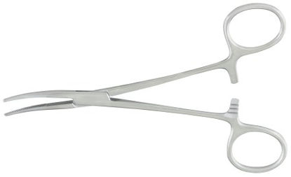 Picture of Hemostatic Forceps McKesson Argent™ Kelly 5-1/2 Inch Length Surgical Grade Stainless Steel NonSterile Ratchet Lock Finger Ring Handle Curved43-1-442