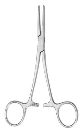 Picture of Hemostatic Forceps McKesson Argent™ Halsted-Mosquito 5 Inch Length Surgical Grade Stainless Steel NonSterile Ratchet Lock Finger Ring Handle Straight43-1-426