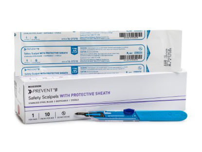 Picture of Safety Scalpel McKesson Prevent® B No. 15 Stainless Steel / Plastic Classic Grip Handle Sterile Disposable16-37215