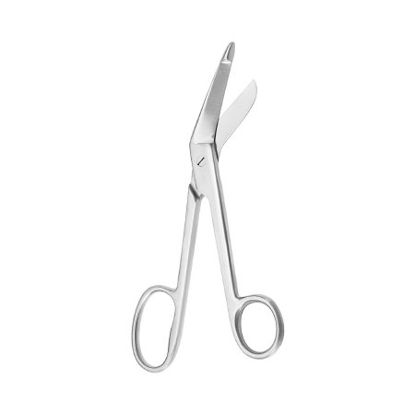 Picture of Bandage Scissors McKesson Argent™ Lister 8 Inch Length Surgical Grade Stainless Steel NonSterile Finger Ring Handle Angled Blunt Tip / Blunt Tip43-1-242