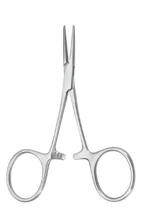 Picture of Hemostatic Forceps McKesson Argent™ Hartmann-Mosquito 3-1/2 Inch Length Surgical Grade Stainless Steel NonSterile Ratchet Lock Finger Ring Handle Straight43-1-409