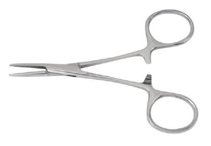 Picture of Hemostatic Forceps McKesson Halsted-Mosquito 5 Inch Length Office Grade Stainless Steel NonSterile Ratchet Lock Finger Ring Handle Curved43-2-431