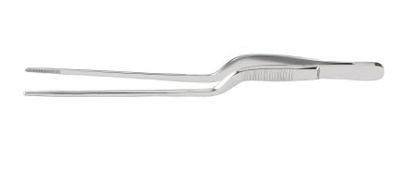 Picture of Dressing Forceps McKesson Gruenwald-Jansen 6-1/2 Inch Length Office Grade Stainless Steel NonSterile NonLocking Bayonet Handle Serrated Tip43-2-605