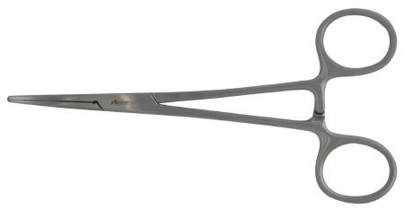 Picture of Hemostatic Forceps McKesson Argent™ Crile 5-1/2 Inch Length Surgical Grade Stainless Steel NonSterile Ratchet Lock Finger Ring Handle Curved43-1-452