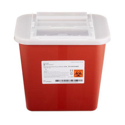 Picture of Sharps Container McKesson Prevent® 10-1/4 H X 7 W X 10-1/2 D Inch 2 Gallon Red Base / Translucent Lid Horizontal Entry Sliding Lid047