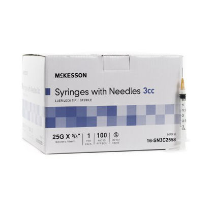Picture of Syringe with Hypodermic Needle McKesson 3 mL 25 Gauge 5/8 Inch Detachable Needle Without Safety16-SN3C2558
