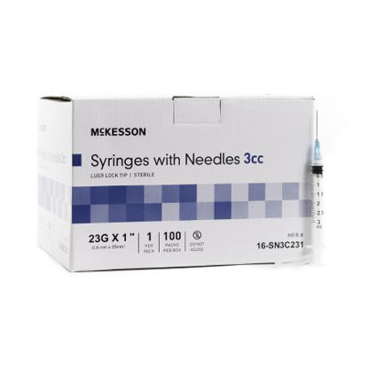 Picture of Syringe with Hypodermic Needle McKesson 3 mL 23 Gauge 1 Inch Detachable Needle Without Safety16-SN3C231