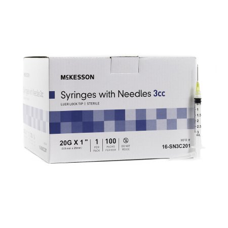 Picture of Syringe with Hypodermic Needle McKesson 3 mL 20 Gauge 1 Inch Detachable Needle Without Safety16-SN3C201