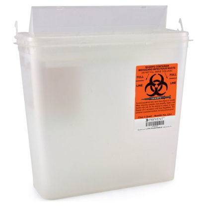 Picture of Sharps Container McKesson Prevent® 10-3/4 H X 10-1/2 W X 4-3/4 D Inch 1.25 Gallon Translucent Base / White Lid Horizontal Entry Counter Balanced Door Lid2261