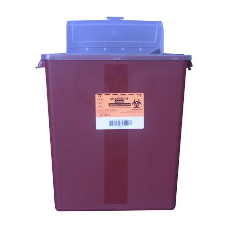 Picture of Sharps Container McKesson 13-1/2 H X 12-1/2 W X 6 D Inch 3 Gallon Red Base / Translucent Lid Horizontal Entry Hinged Snap On Lid101-8710