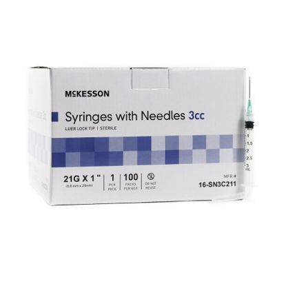 Picture of Syringe with Hypodermic Needle McKesson 3 mL 21 Gauge 1 Inch Detachable Needle Without Safety16-SN3C211