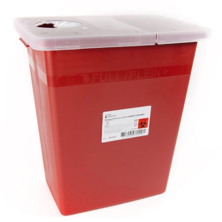 Picture of Sharps Container McKesson Prevent® 13-3/4 W X 13-3/4 D X 14 H Inch 8 Gallon Red Base / Translucent Lid Horizontal / Vertical Entry Hinged Rotor Lid80-8705