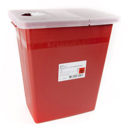 Picture of Sharps Container McKesson Prevent® 13-3/4 W X 13-3/4 D X 14 H Inch 8 Gallon Red Base / Translucent Lid Horizontal / Vertical Entry Hinged Rotor Lid80-8705