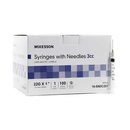 Picture of Syringe with Hypodermic Needle McKesson 3 mL 22 Gauge 1 Inch Detachable Needle Without Safety16-SN3C221
