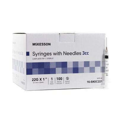 Picture of Syringe with Hypodermic Needle McKesson 3 mL 22 Gauge 1 Inch Detachable Needle Without Safety16-SN3C221