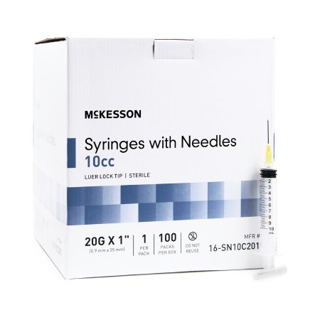 Picture of Syringe with Hypodermic Needle McKesson 10 mL 20 Gauge 1 Inch Detachable Needle Without Safety16-SN10C201