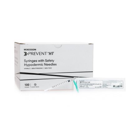 Picture of Tuberculin Syringe with Needle McKesson Prevent® HT 1 mL 27 Gauge 1/2 Inch Detachable Needle Hinged Safety Needle102-SNT1C2705S