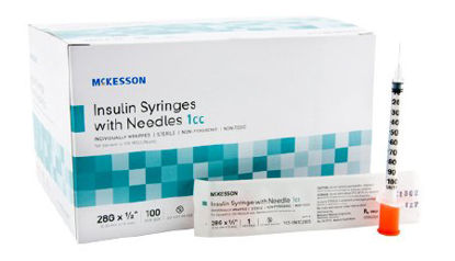 Picture of Insulin Syringe with Needle McKesson 1 mL 28 Gauge 1/2 Inch Attached Needle Without Safety102-SN1C2805