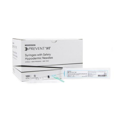 Picture of Syringe with Hypodermic Needle McKesson Prevent® HT 3 mL 23 Gauge 1 Inch Detachable Needle Hinged Safety Needle102-SN3C231S