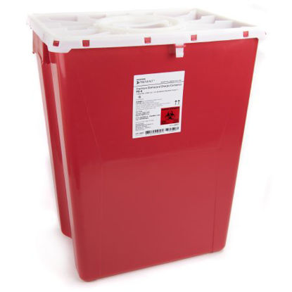 Picture of Sharps Container McKesson Prevent® 20-4/5 H X 17-3/10 W X 13 L Inch 12 Gallon Red Base / White Lid Vertical Entry Rotating Lid2267