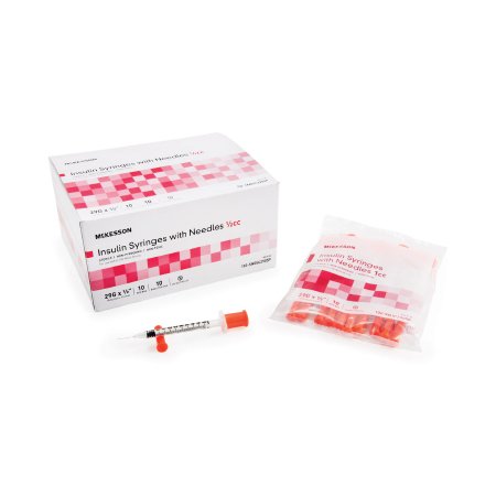 Picture of Insulin Syringe with Needle McKesson 0.5 mL 29 Gauge 1/2 Inch Attached Needle Without Safety102-SN05C2905P