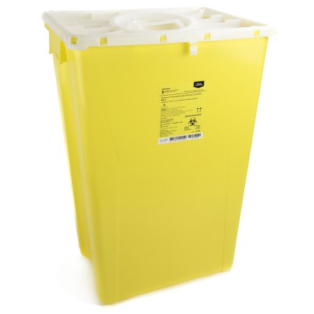 Picture of Chemotherapy Waste Container McKesson Prevent® 24-3/5 H X 17-3/10 W X 13 L Inch 18 Gallon Yellow Base / White Lid Vertical Entry Rotating Lid2260