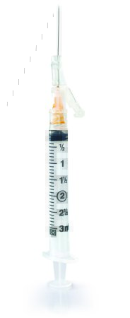 Picture of Syringe with Hypodermic Needle McKesson Prevent® SG 3 mL 25 Gauge 1 Inch Detachable Needle Sliding Safety Needle306619