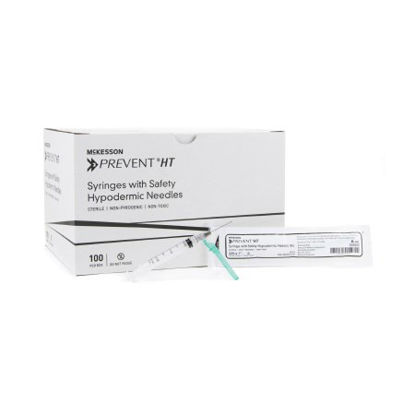 Picture of Syringe with Hypodermic Needle McKesson Prevent® HT 3 mL 22 Gauge 1 Inch Detachable Needle Hinged Safety Needle102-SN3C221S