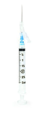 Picture of Syringe with Hypodermic Needle McKesson Prevent® SG 3 mL 23 Gauge 1 Inch Detachable Needle Sliding Safety Needle306613