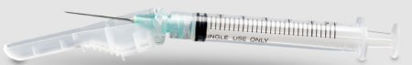 Picture of Syringe with Hypodermic Needle McKesson Prevent® 3 mL 22 Gauge 1-1/2 Inch Detachable Needle Hinged Safety Needle102-SN3C22105S3