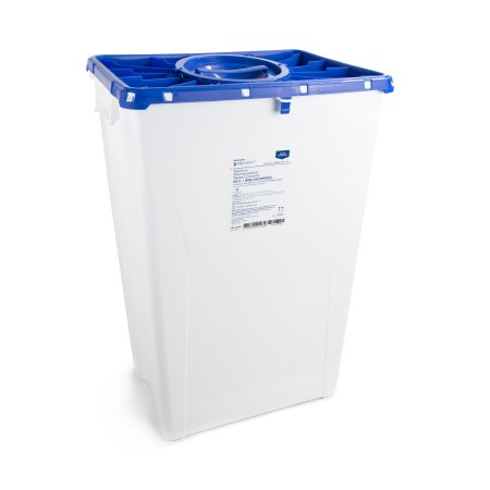 Picture of Pharmaceutical Waste Container McKesson Prevent® 24-3/5 H X 17-3/10 W X 13 L Inch 18 Gallon White Base / Blue Lid Vertical Entry Rotating Lid2257