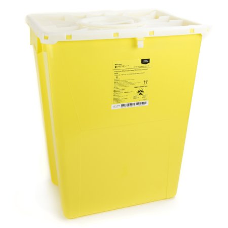 Picture of Chemotherapy Waste Container McKesson Prevent® 20-4/5 H X 17-3/10 W X 13 L Inch 12 Gallon Yellow Base / White Lid Vertical Entry Rotating Lid2259