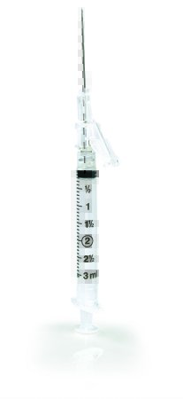 Picture of Syringe with Hypodermic Needle McKesson Prevent® SG 3 mL 22 Gauge 1-1/2 Inch Detachable Needle Sliding Safety Needle306614