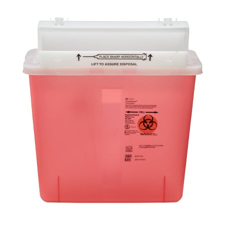 Picture of Sharps Container SharpStar™ In-Room™ 12-1/2 H X 5-1/2 D X 10-3/4 W Inch 1.25 Gallon Translucent Red Base / Translucent Lid Horizontal Entry Counter Balanced Door Lid8507SA