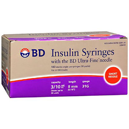 Picture of Insulin Syringe with Needle Ultra-Fine™ 0.3 mL 31 Gauge 5/16 Inch Attached Needle Without Safety328438