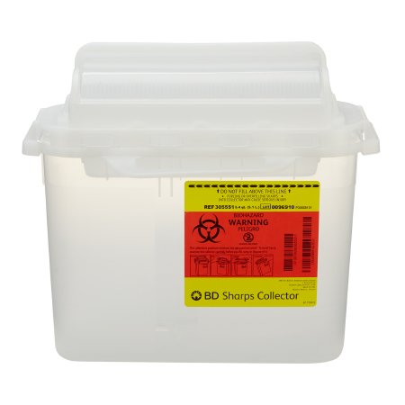 Picture of Sharps Container BD™ 12 H X 12 W X 4-4/5 D Inch 5.4 Quart Translucent White Base / Translucent White Lid Horizontal Entry Counter Balanced Door Lid305551