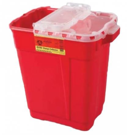 Picture of Sharps Container BD™ 18-1/2 H X 17-3/4 W X 11-3/4 D Inch 9 Gallon Red Base / Clear Lid Vertical Entry Hinged Snap On Lid305615