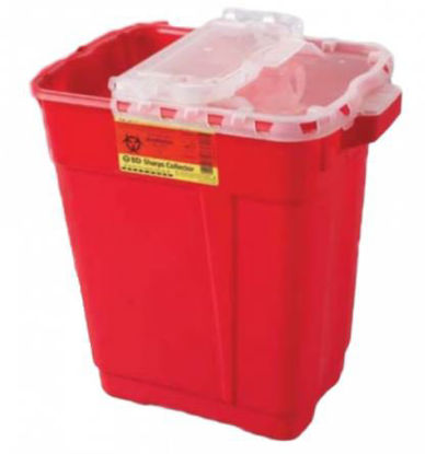 Picture of Sharps Container BD™ 18-1/2 H X 17-3/4 W X 11-3/4 D Inch 9 Gallon Red Base / Clear Lid Vertical Entry Hinged Snap On Lid305615