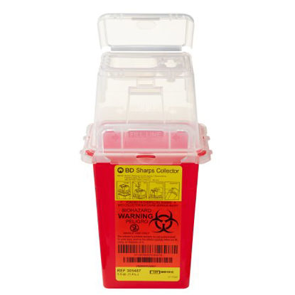 Picture of Sharps Container BD™ 9 H X 4-1/2 W X 4 D Inch 1.5 Quart Red Base / Clear Lid Vertical Entry Hinged Snap On Lid305487