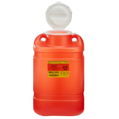 Picture of Sharps Container BD™ 18 H X 7-1/2 W X 10-1/2 D Inch 5 Gallon Red Base / White Lid Vertical Entry Hinged Snap On Lid305491