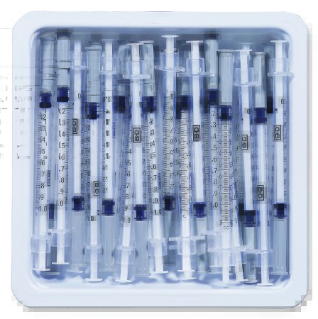 Picture of Allergy Tray SafetyGlide™ 1 mL 27 Gauge 1/2 Inch Attached Needle Sliding Safety Needle305950